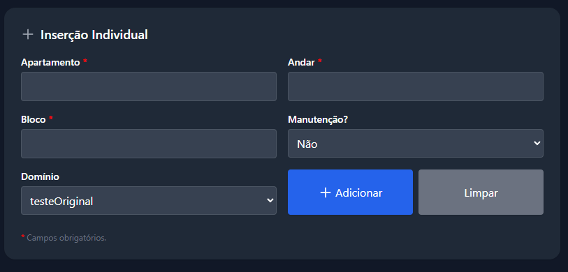 Tela de Cadastro de Apartamentos