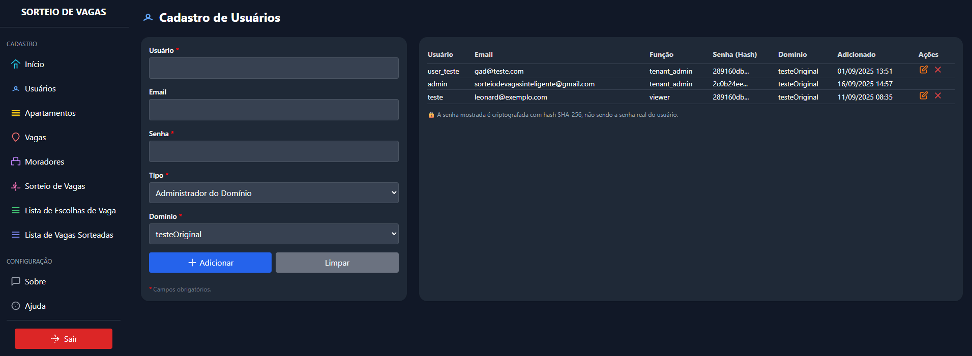 Tela de Cadastro de Usuários