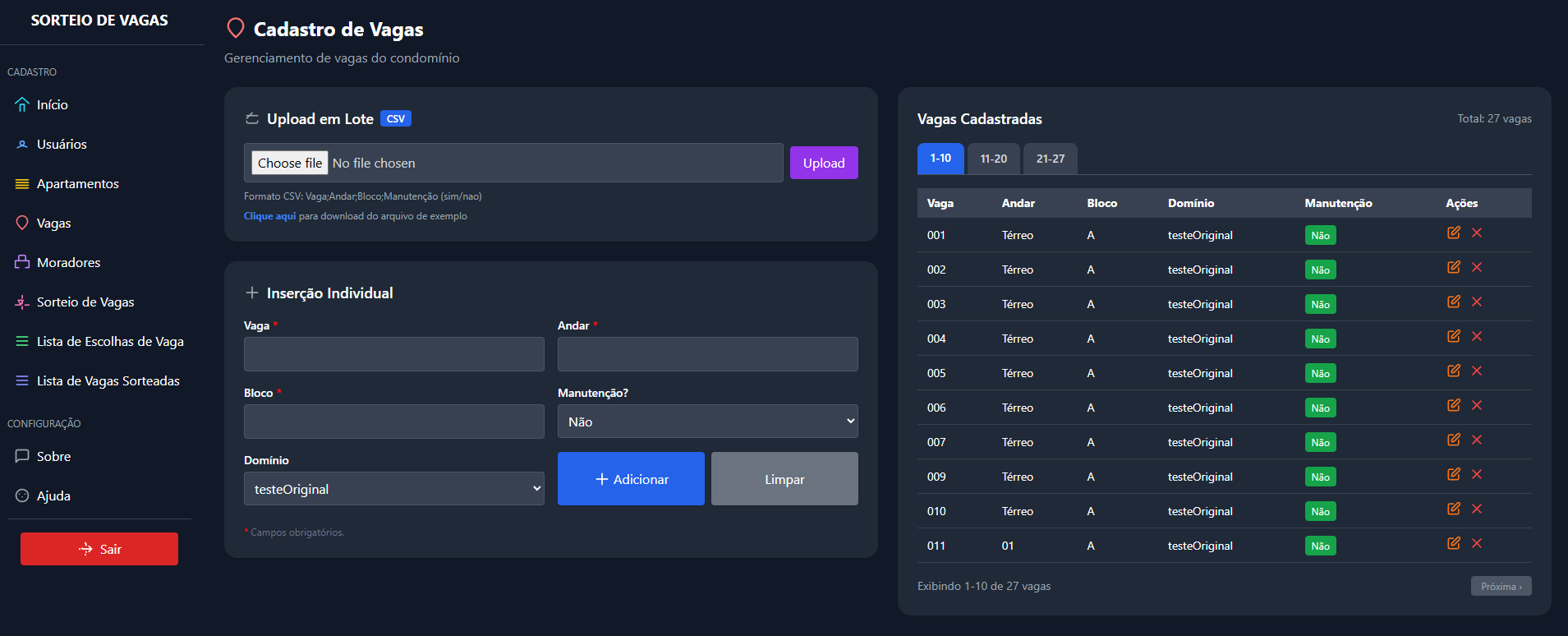 Tela de Cadastro de Vagas
